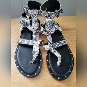 Kendall & Kyle Snake Print Leather Gladiator Flat Sandals